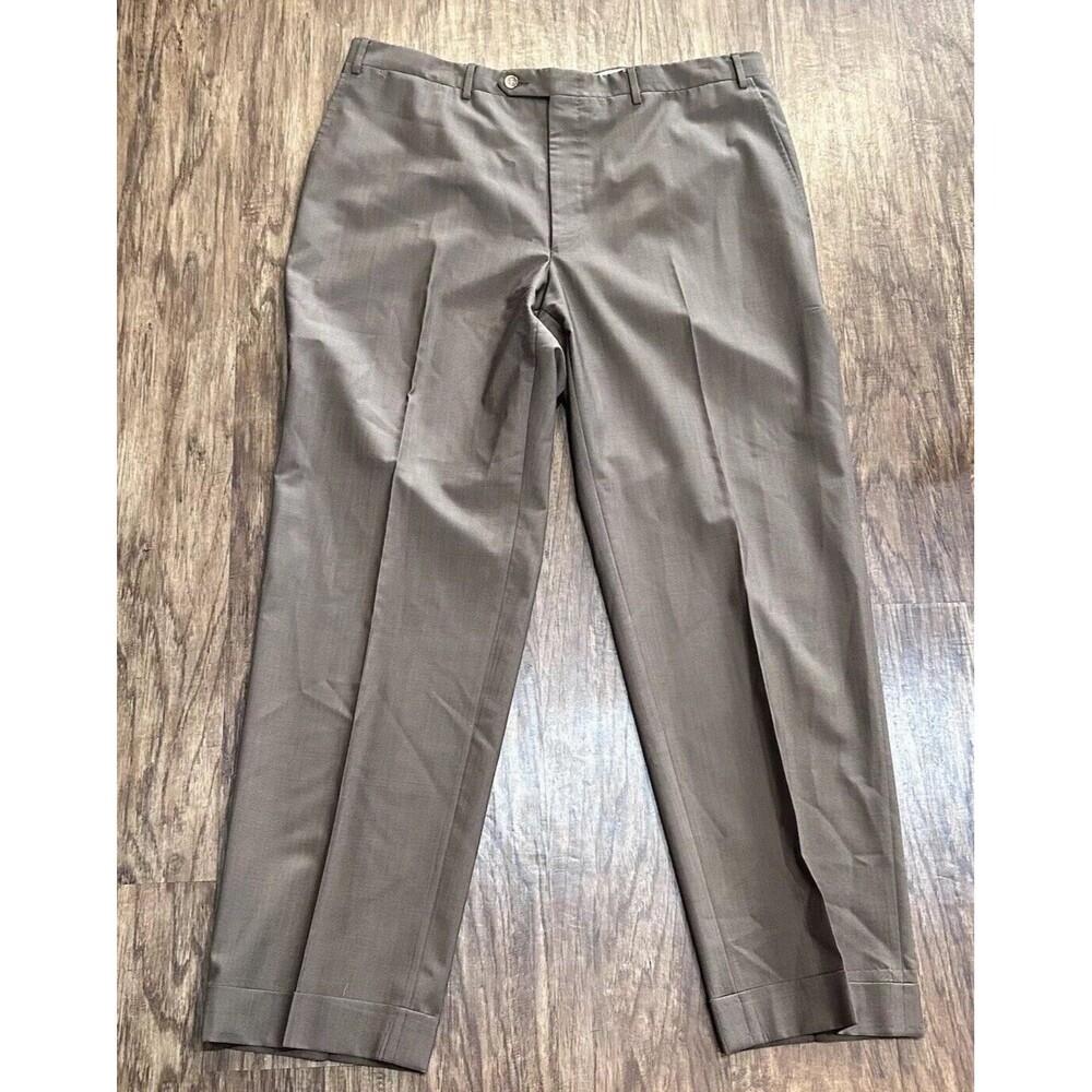 Canali Dress Pants Men’s 38x 31  100% Wool Cuffed Hem  Flat Front Brown
